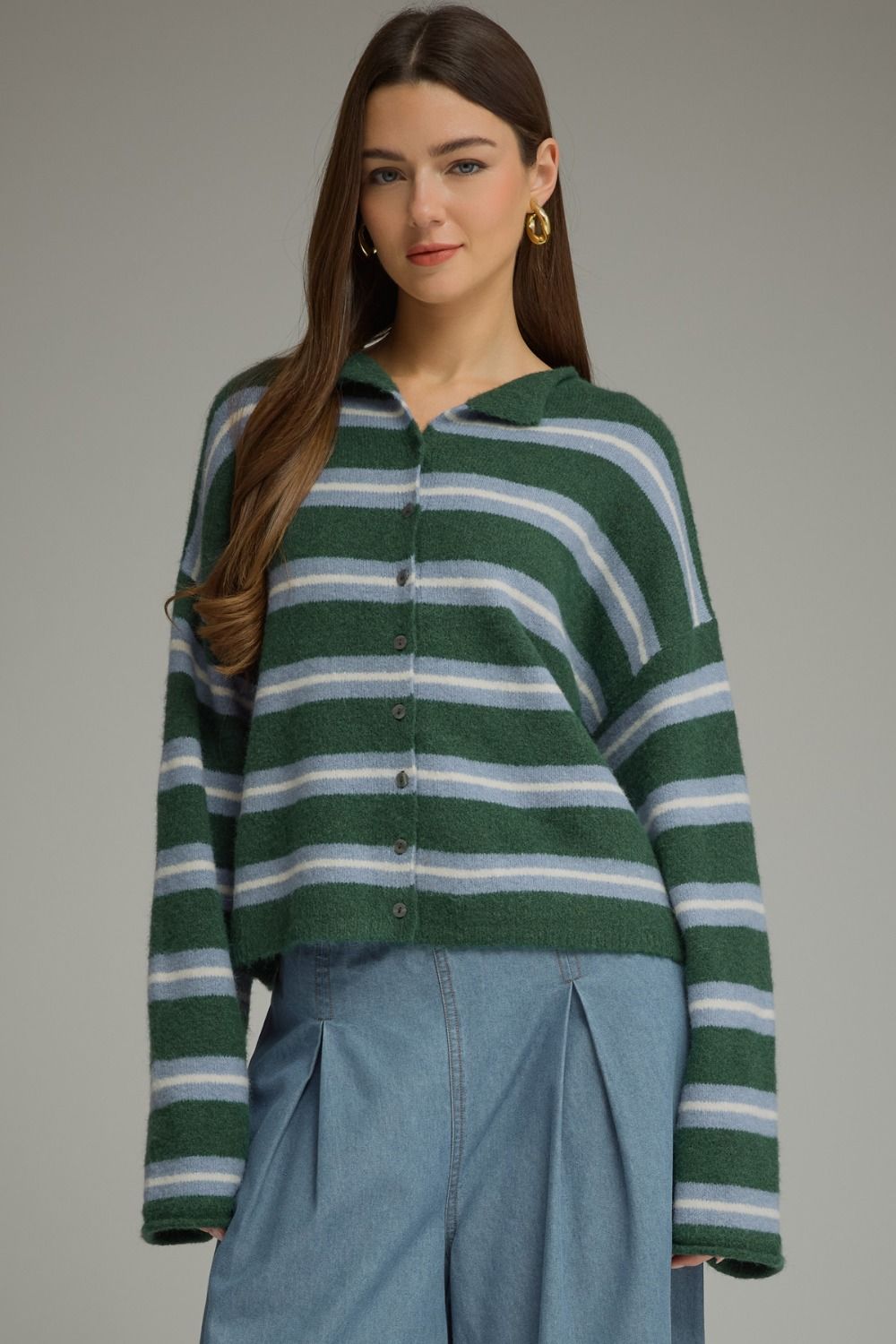 "Megan" Striped Button Up Cardigan