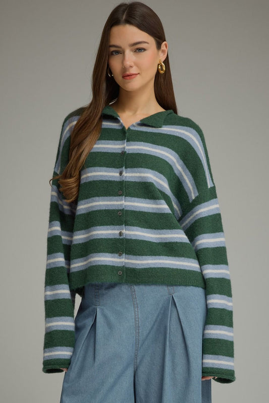 "Megan" Striped Button Up Cardigan