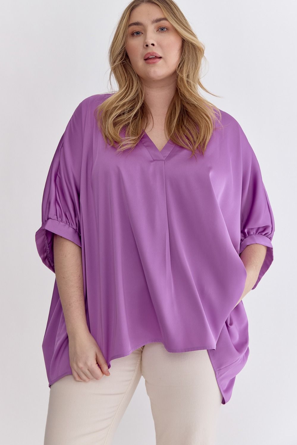 Penelope Purple Satin Curvy Blouse