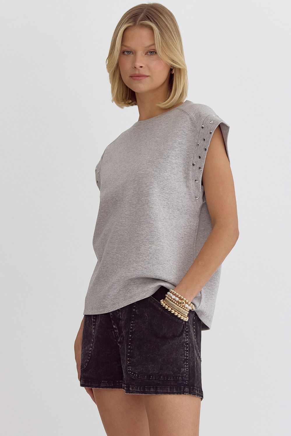 Stud Short Sleeve Top