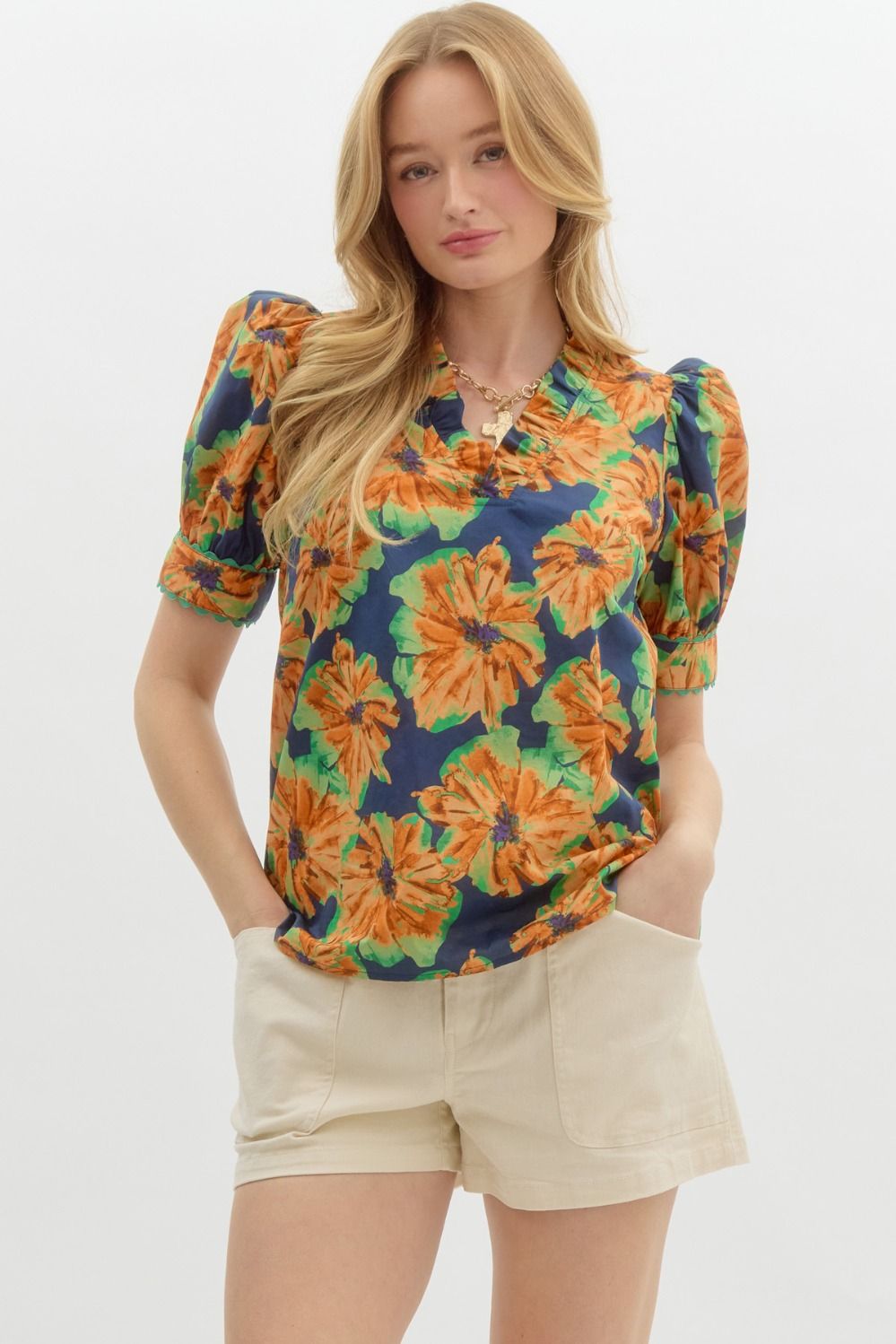 "Peyton" Navy Blue Floral Top