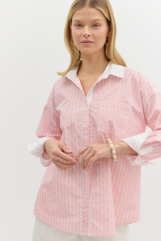 "Stripes" Pink Collared Button Up Shirt