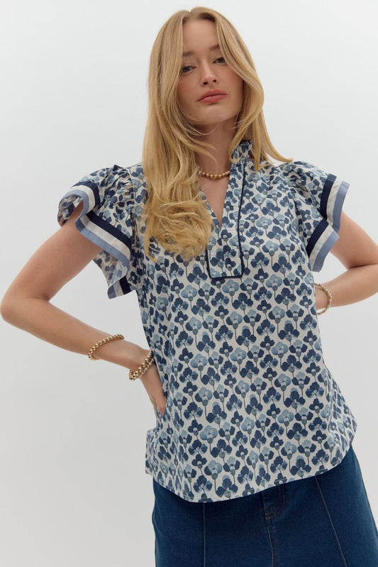"Alyssa" Navy Floral Top