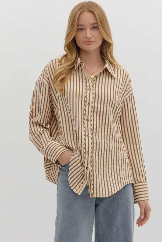 "Adrea" Striped Long Sleeve Button Up (Multiple Variants)