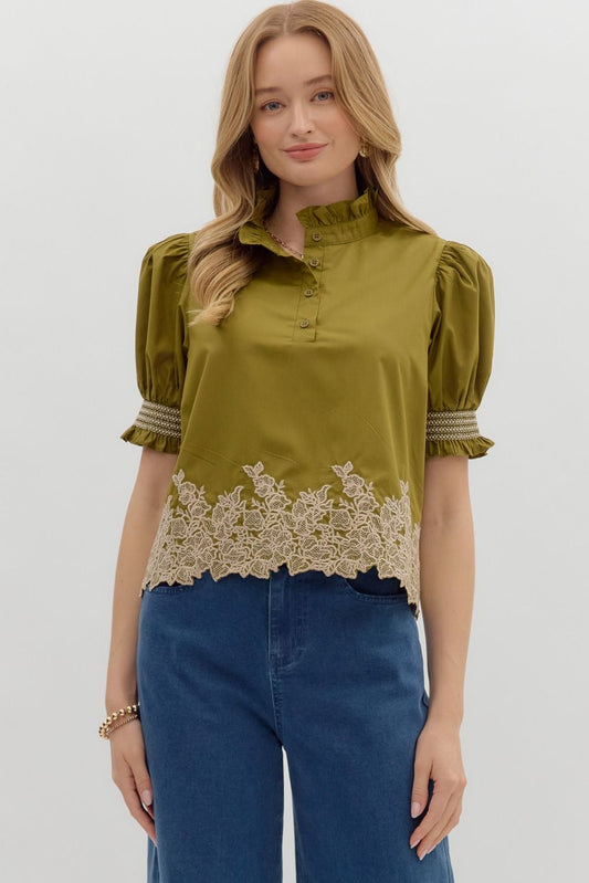 "Raquel" embroidered puff sleeve top
