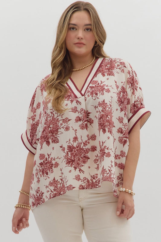 "Jessla" Burgundy Floral Curvy Top