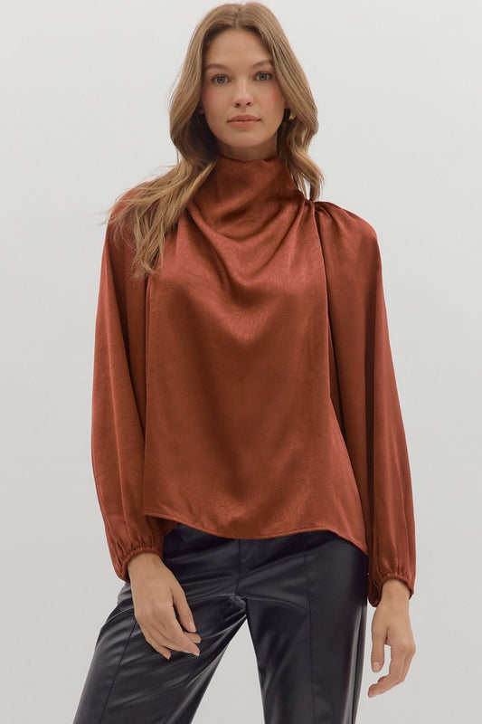 "Elisha" Satin Draped Mock Neck (Multiple Colors)