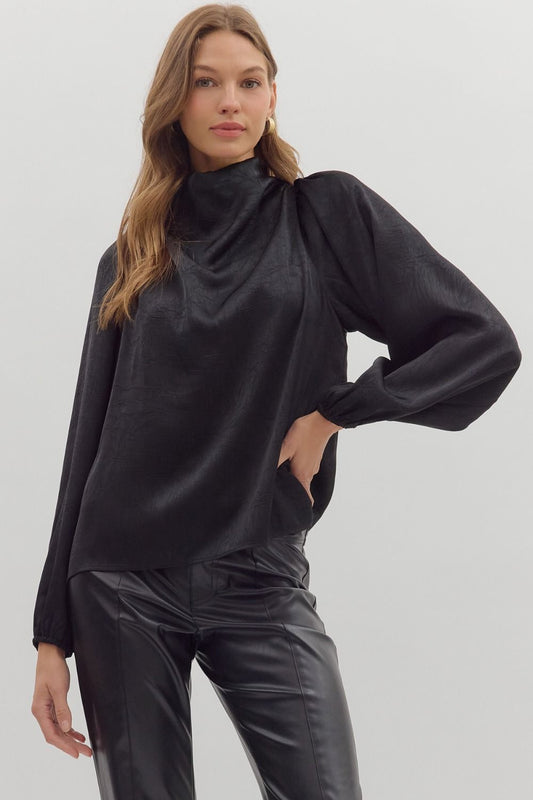 "Elisha" Satin Draped Mock Neck (Multiple Colors)