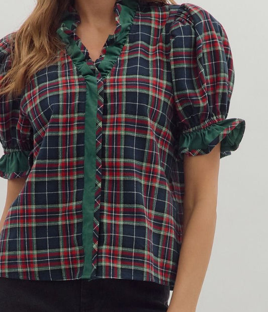 "Holly" Plaid Puff Sleeve Soft Flannel Top (multiple colors)