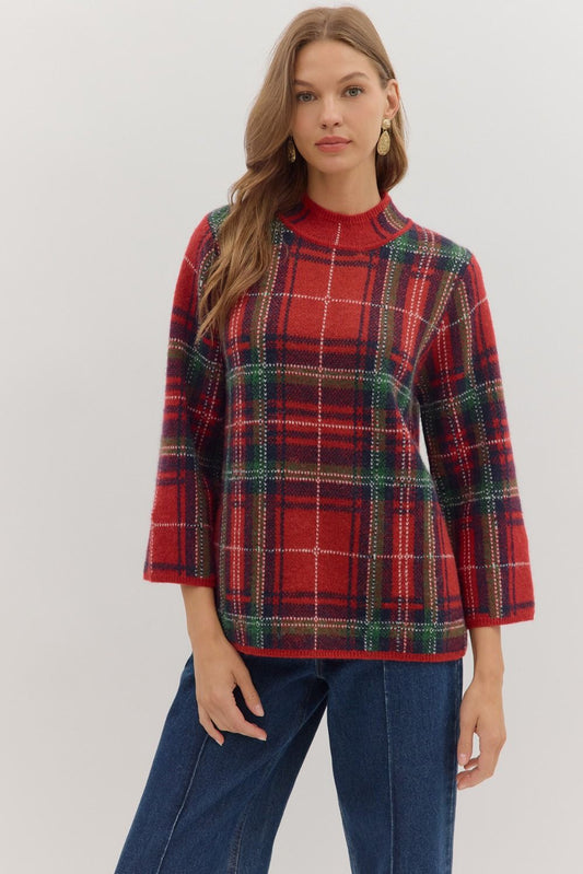 "Raleigh" fuzzy plaid sweater (multiple colors)
