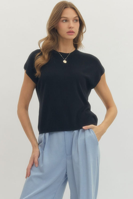 "Babs" Basic Black Cap Sleeve Top