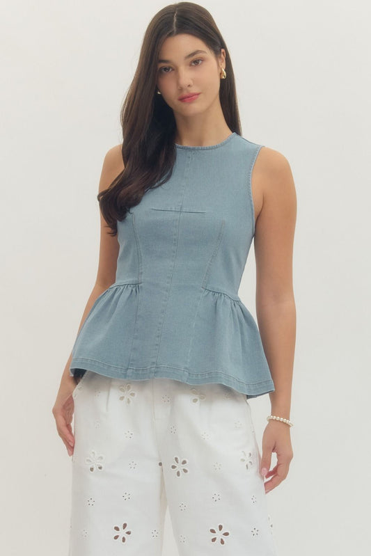 "Gentry" Peplum Denim Top