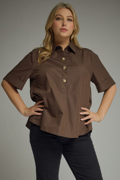 "Mick" Gold Button Curvy Top