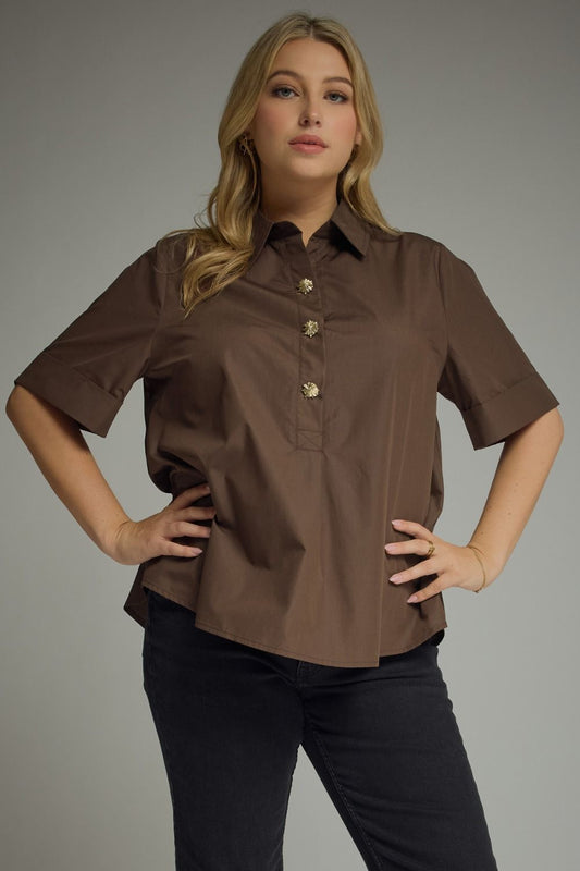 "Mick" Gold Button Curvy Top