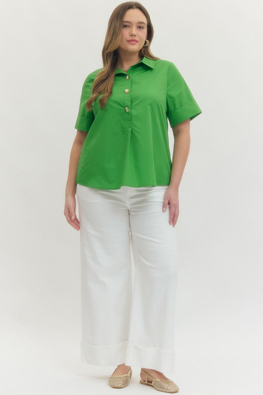 "Mick" Gold Button Curvy Top