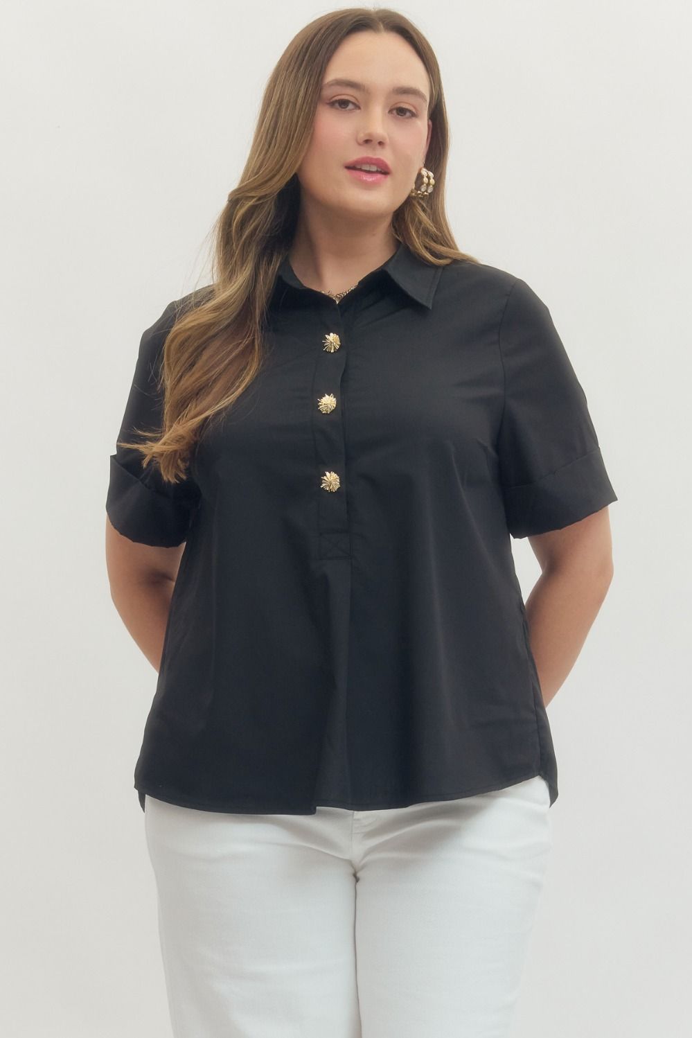 "Mick" Gold Button Curvy Top