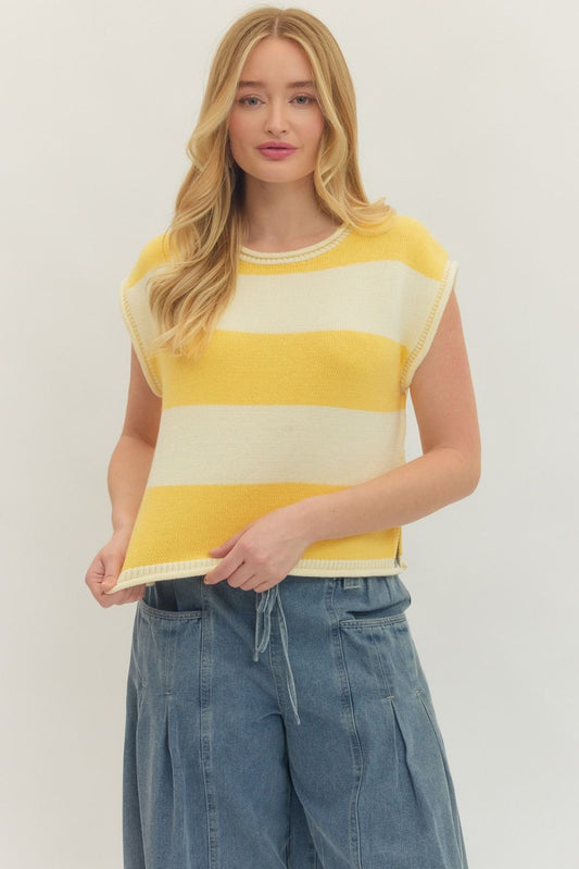 "Gabi" Striped Sweater Cap Sleeve