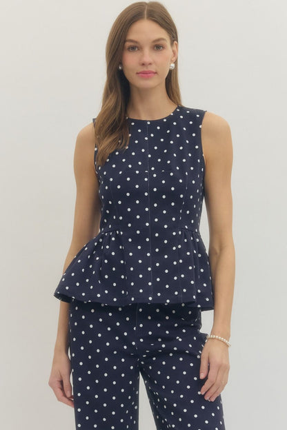 "Junie" Polka Dot Peplum Denim Top