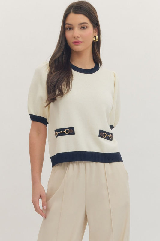"Sallie" Horse Bit Detail Short Sleeve Top