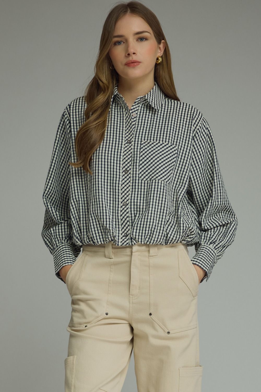 "Teagan" Gingham Button Up Bubble Top