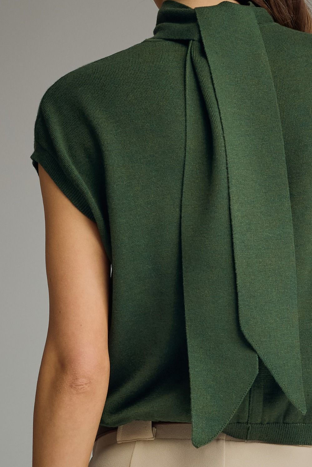 "Nature" Green Mock Neck Scarf Detail Top