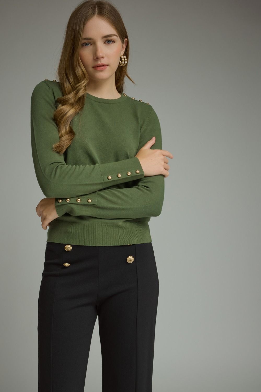 "Piper" Gold Button Detail Knit Top