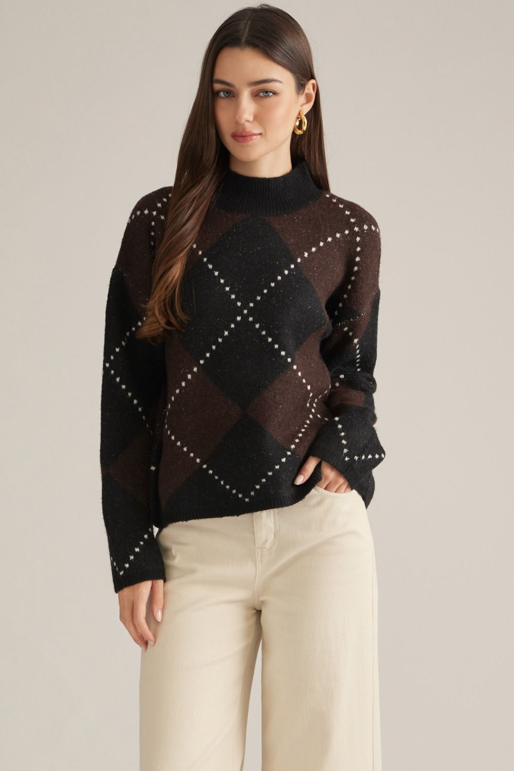 "Beth" Long Sleeve Argyle Seater