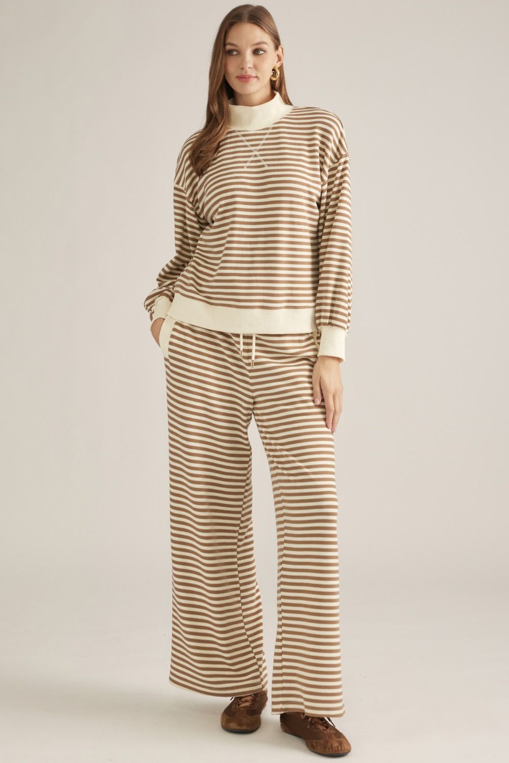 "Lauryn" Striped Mock Neck Set