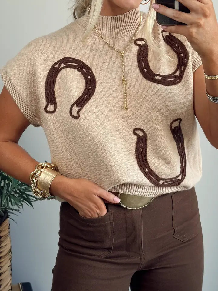 "Lucky Me" Horse Shoe Sleeveless Sweater