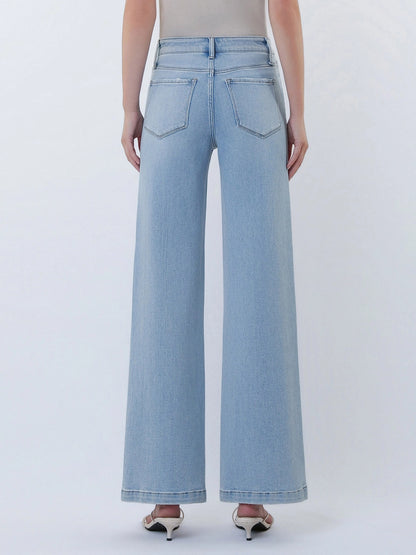 Flying Monkey High Rise Cut Seam Detail Light Wash Wide Jeans