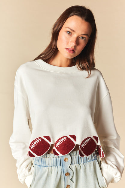 Football Patch Cropped Sweatshirt