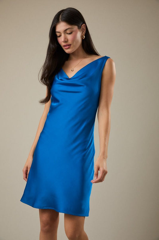 "Jacki" Satin Cowl Neck Mini Dress