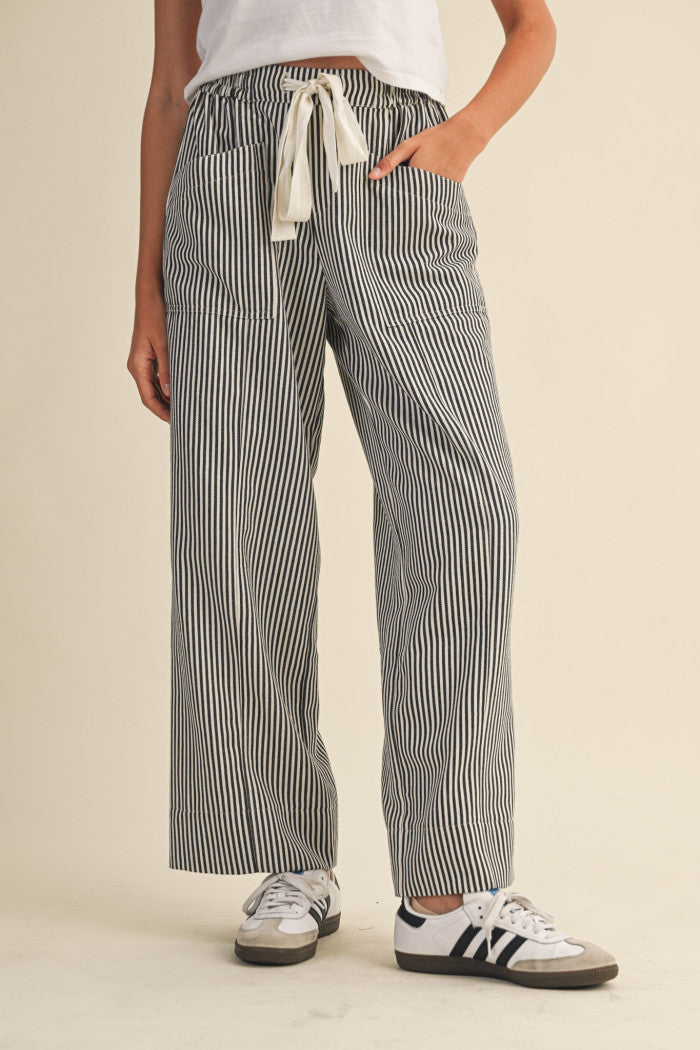 "Jammin" Striped Wide Leg Draw String Pants
