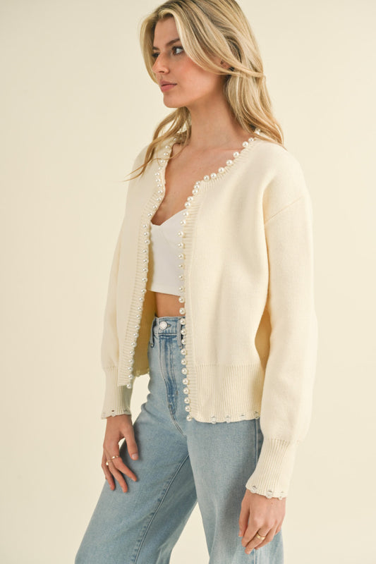 "YOU LOOK DARLING" Pearl Detail Cardigan