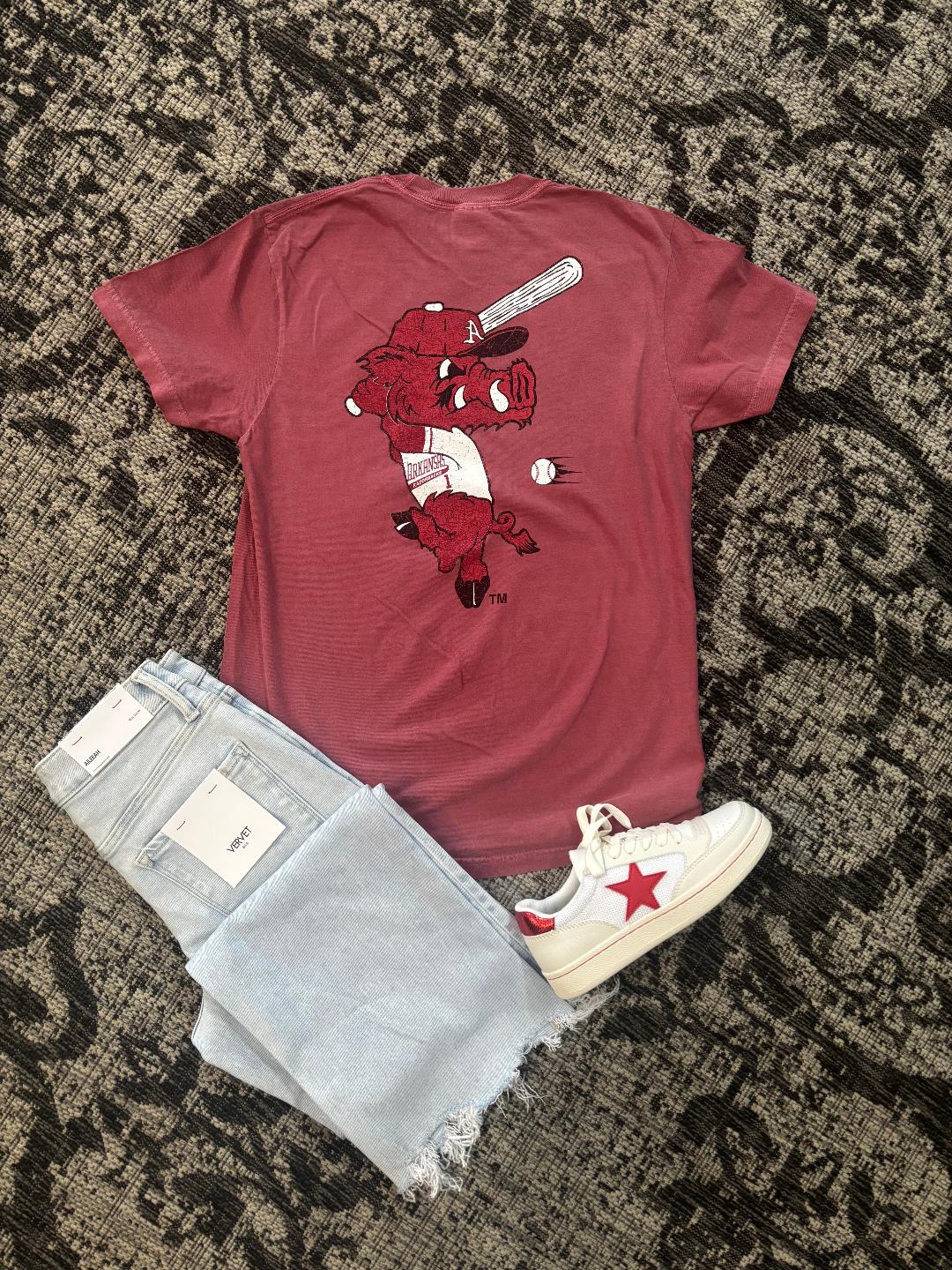 Arkansas Razorback Red Baseball Tee