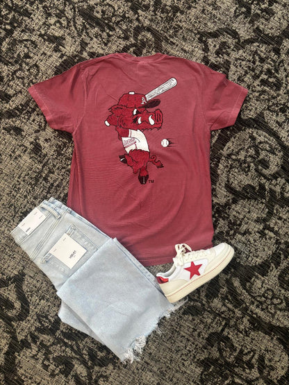 Arkansas Razorback Red Baseball Tee