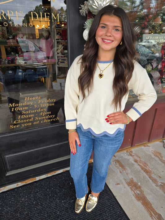 "Nora" Scalloped Sweater