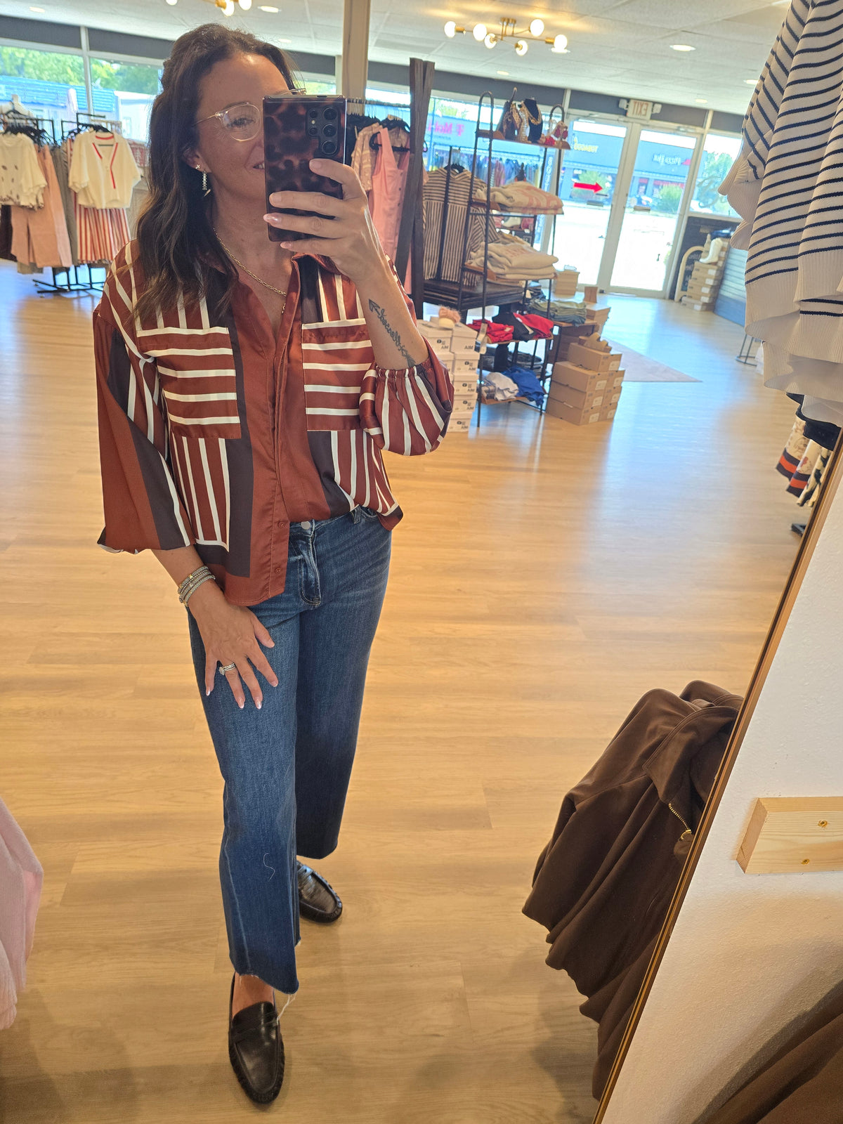 "Carter" Striped Collared Blouse