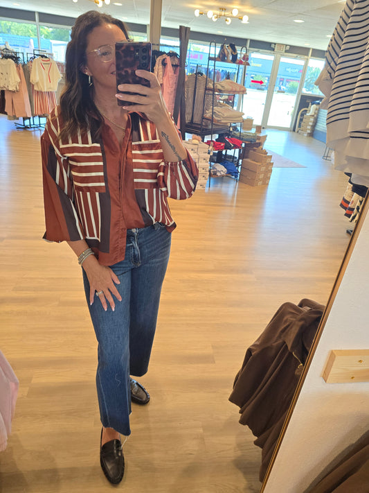 "Carter" Striped Collared Blouse