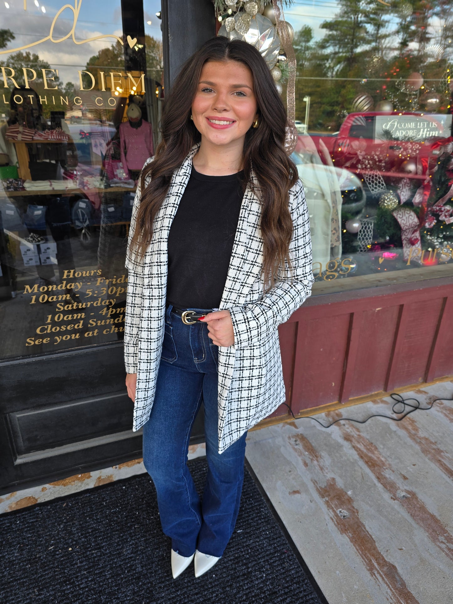 "Holly-day" Black/White Houndstooth Jacket