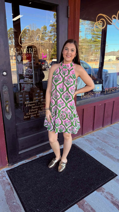 "Sara" Floral Halter Neck Mini Dress (Multiple Colors)