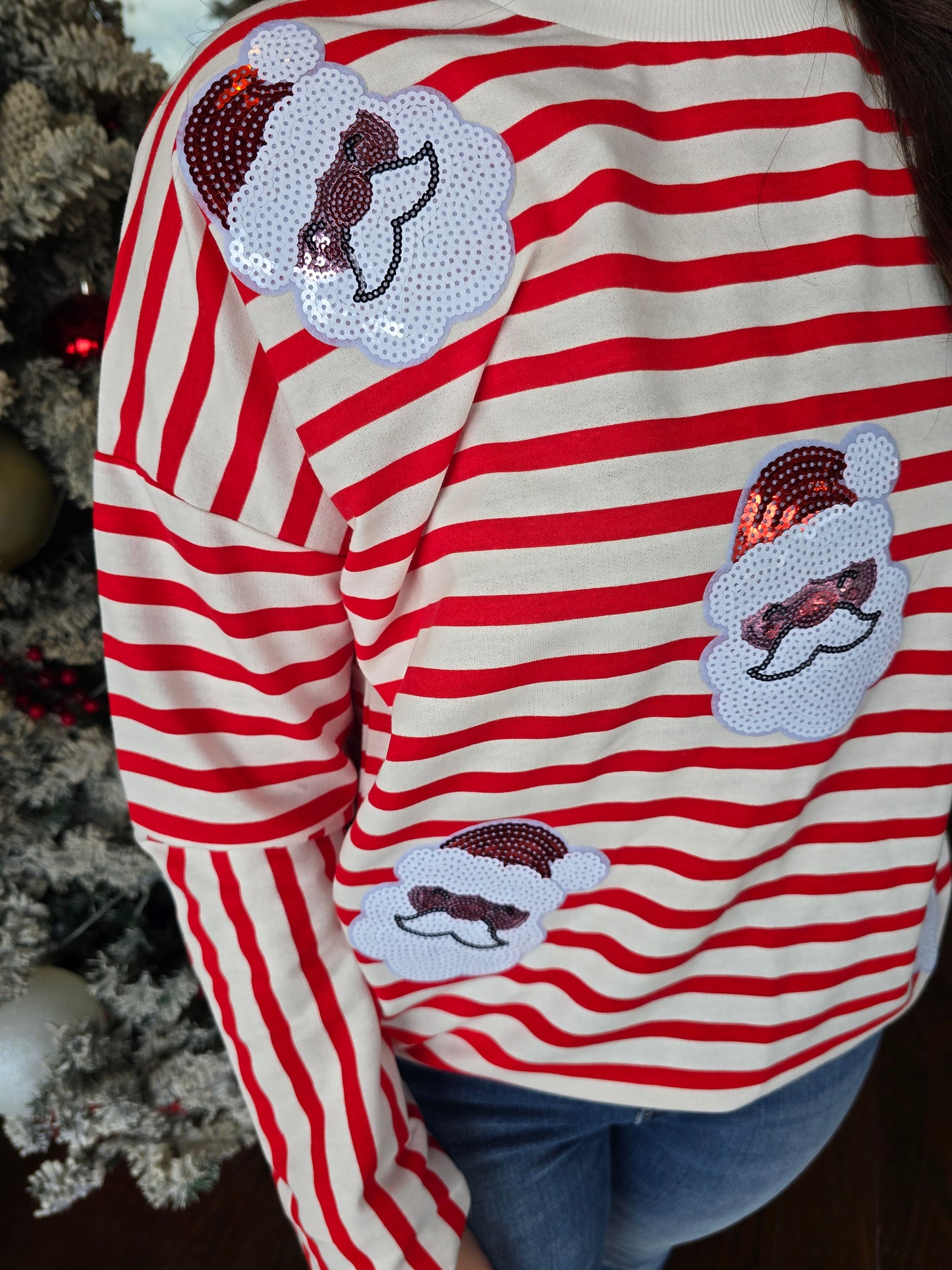 Santa Sequin Stripe Top