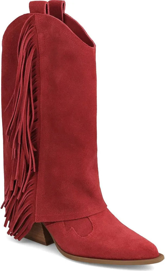 "DESTON" Red Fringe Cowgirl Boots