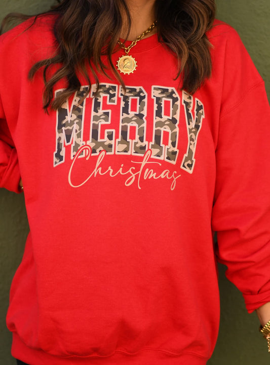 MERRY CHRISTMAS Camo Red Sweatshirt