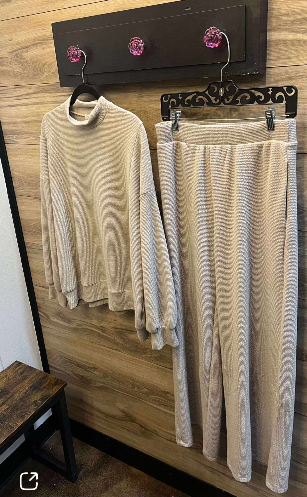 Mock Neck Slit Cloudy Knit Set