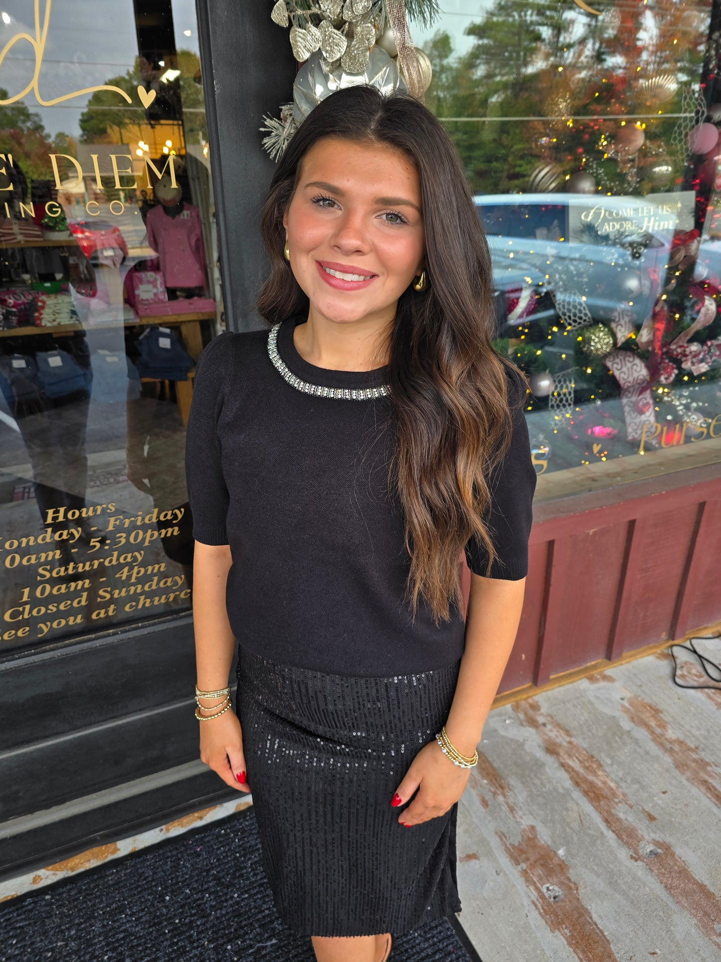 "Briolette" Jeweled Neck Sweater