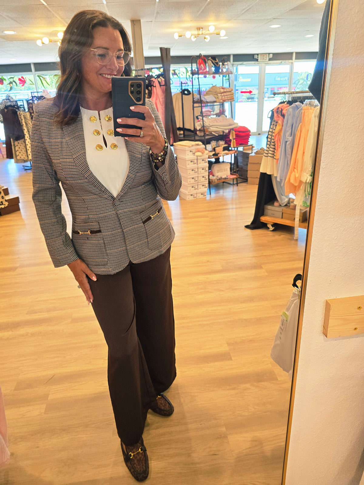 "Ryder" Contrast Collar Plaid Blazer w/ Bit Detail