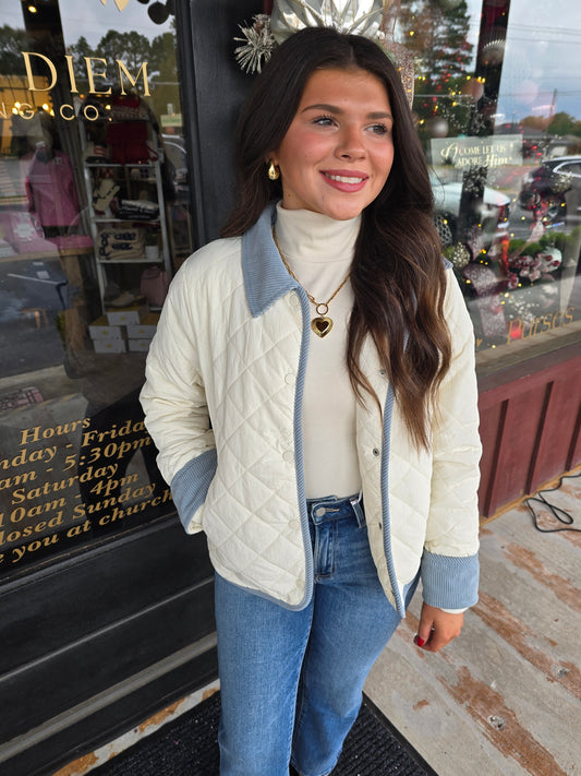 "Emmy" Quilted Jacket w/ Corduroy Accents Jacket (Multiple Colors)