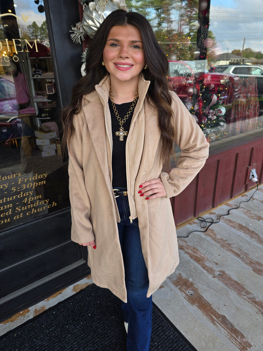 "O Honey" Taupe Puffer Vest layered Soft Coat