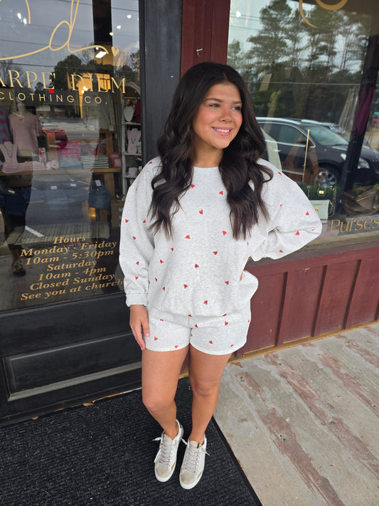 "Heart Me" Graphic Heart Sweatshirt/Shorts Set